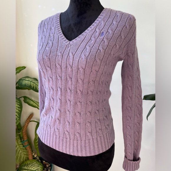 Vintage 90s Ralph Lauren Sport Lavender Cable Knit Sweater - Picture 1 of 7